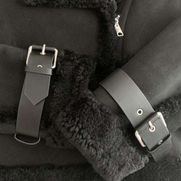 ALLSAINTS Jacket "Farley" Moto-Inspired Genuine Shearling & Suede Leather Sz Lg - Picture 6 of 16